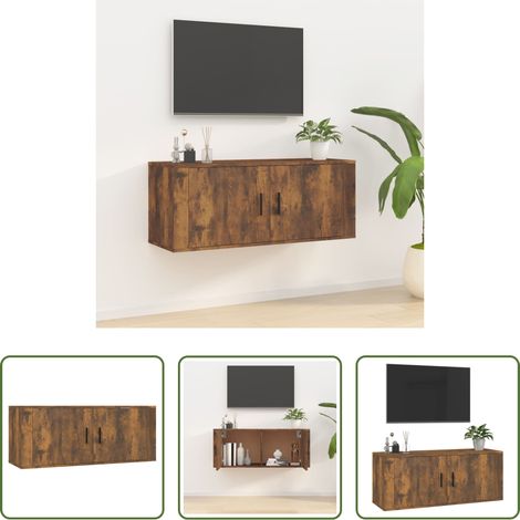 Wandmontage - TV-Wandschrank Räuchereiche 100x34,5x40 cm (1/5)