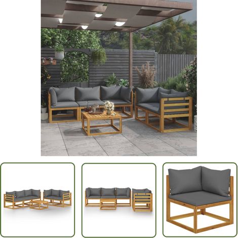 Salon de jardin 6 pcs Contemporain, Ensemble repas de jardin, avec coussin Bois d'acacia solide OIB4664E (1/5)