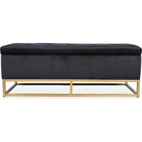 Banquette coffre Angele Velours noir pieds doré (1/3)