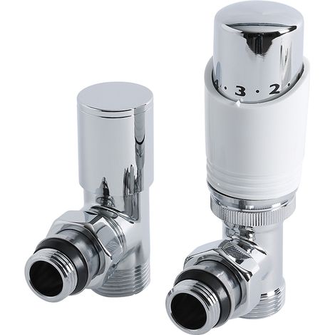 Milano 3/4" Male Thread Valve and TRV Thermostatic Radiator Valve with 15mm Copper Adapters - Chrome and White (1/5)