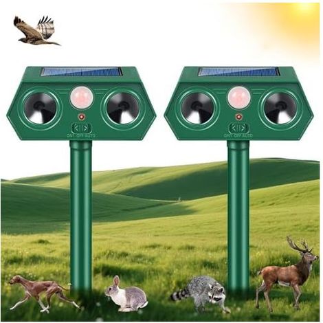 Ultraschall-Katzenabwehrgerät, 2er-Pack, Solar- und Haustierabwehr, wasserdicht mit Detektor für Katzen, Hunde, Mäuse, Waschbären, Gartentiere - (1/5)