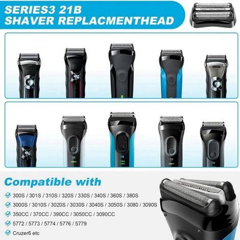 Tête de Rechange 21B pour Rasoir Électrique 3 Series 3040s 300s 310s 3080s Grille et Couteaux Accessoires de Rasoir Noir (1/4)
