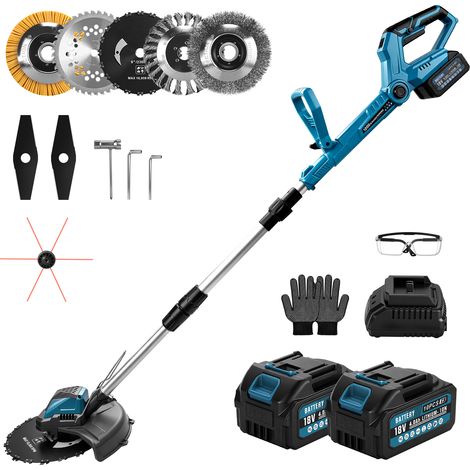 1200W Débroussailleuse Électrique Sans Balais Bloc Aluminium Refroidissant 16800 tr/min Coupe Bordure Réglage 90° Longueur Réglable 100-140cm avec 2x Batteries Coupe Bordure Compatible Makita 21V 7 Ty (1/5)