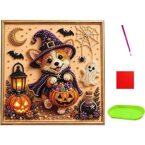 Décoration murale en perles avec cadre, motif chien fantôme effrayant d'Halloween en 3D (1/5)