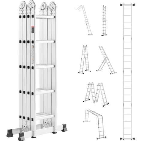 Échelle Pliante Polyvalente 7 en 1 Escabeau Télescopique Réglable avec Barre Équilibre, Hauteur de Portée 5,75 m, Charge 150 kg, Échelle Multifonction Cadre A 5 Marches, pour Extérieur Intérieur (1/5)