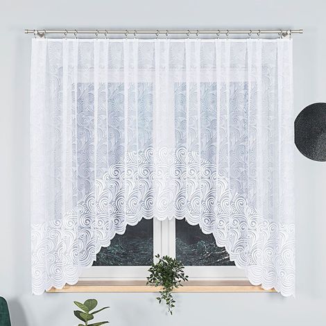 Kinga - Tenda jacquard pronta all'uso con taglio sul fondo - 300x160 cm - bianca (1/5)