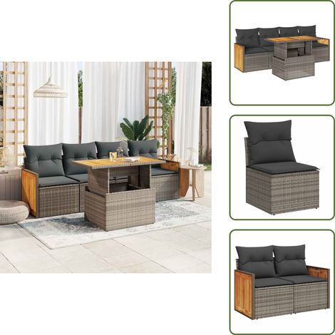 vidaXL Salon de jardin 5 pcs avec coussins gris résine tressée acacia