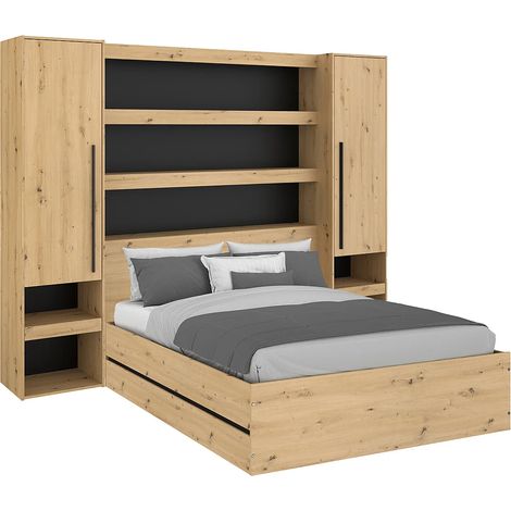 Letto con contenitore e ponte 140 x 190 cm Naturale e Nero - LUDARO (1/5)