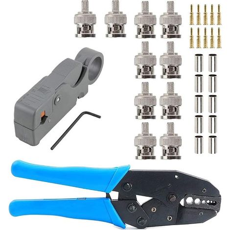 Pince à dénuder rotative pour câble coaxial RF compatible avec RG6 RG58 RG59 RG62 avec 10 connecteurs BNC mâles pour RG58 RG400 LMR195 coaxial mâle (1/5)
