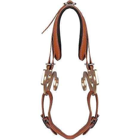 Mors de bride marron en cuir rembourré, style anglais western, avec muserolle réglable et gourmette. Équipement équestre. (1/4)