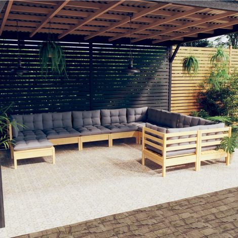 10-tlg. Garten-Lounge-Set mit Grauen Kissen Kiefernholz vidaXL (1/5)