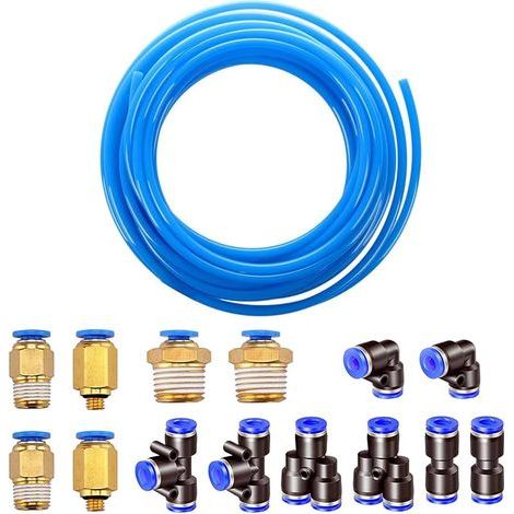10m PolyuréthaneTuyau Pneumatique 6mm Bleu, PU Tuyau Air, avec 14 Connecteur Pneumatique 4mm (2 Droits, 2 Coudes, 2 Raccords en T, 2 Séparateurs en Y, 6 Raccords Filetés Mâle) (1/5)