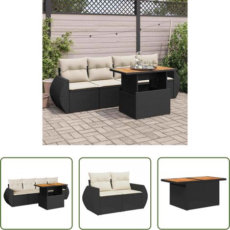 vidaXL Rattanmöbel - 5-tlg. Garten-Sofagarnitur mit Kissen Schwarz Poly Rattan (1/5)