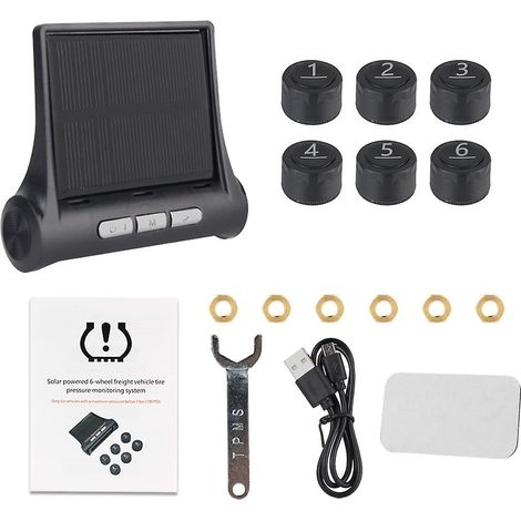 Système de surveillance de la pression des pneus pour camions Autotruck Solar TPMS à 6 capteurs avec testeur de pneus numérique, alarme et outils de diagnostic. Accessoires automobiles (TPMS solaire). (1/5)