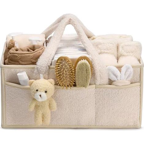 Scatola portaoggetti per borse per pannolini, cestino fasciatoio in peluche, borsa fasciatoio, cestino fasciatoio, scatola portaoggetti a forma di orsetto per fasciatoi con fodere intercambiabili (1/5)