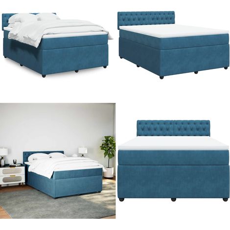 vidaXL Sommier à lattes de lit et matelas bleu 140x190 cm velours (1/5)