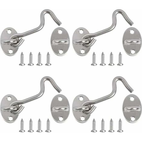Crochet de verrouillage de porte, lot de 4 loquets et boulons pour serrures de porte et de portail, support de fenêtre pour verrou à entretoise silencieuse, 7,6 cm (3 pouces) en acier inoxydable (1/5)