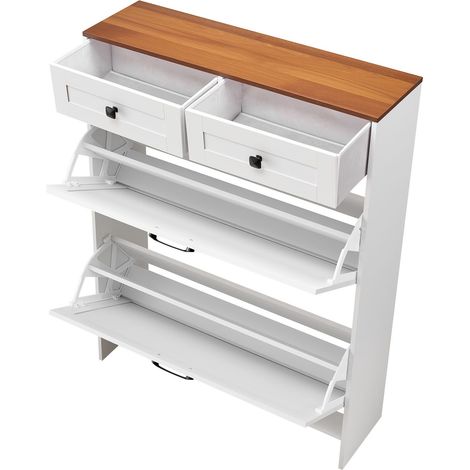 Meuble à chaussures à 2 tiroirs rabattables, meuble de rangement pour chaussures de style campagnard avec 2 tiroirs et système anti-basculement, organisateur de chaussures autoportant idéal pour l'ent (1/5)