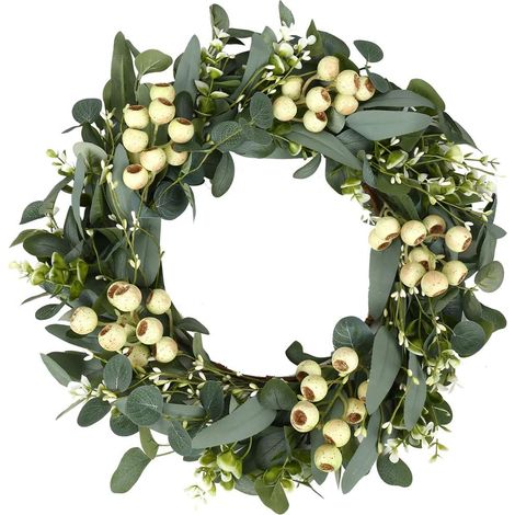 Guirlande Eucalyptus Artificielle - Feuilles en Soie et Baies en Mousse - Décor Mur Porte Fenêtre - 50 cm