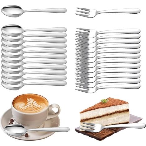 Lot de 24 Cuillères en Acier Inoxydable, Cuillères à Café, Thé, Espresso et Dessert, Couverts Élégants Réutilisables pour Maison, Restaurant et Café, Compatible Lave-Vaisselle (1/5)