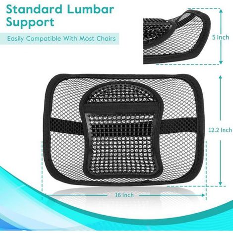 Coussin Soutien Lombaire - Maille Respirante - Sangle Élastique de Fixation - Pour Chaise Bureau Voiture - 1 Pièce (1/5)