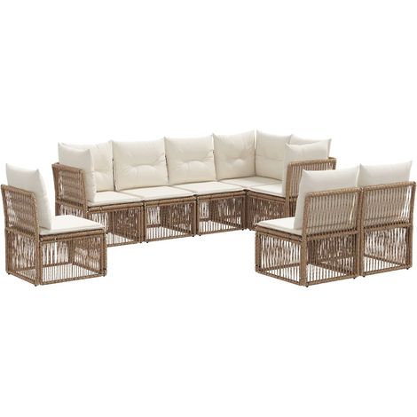 Gartensofa-set 8 pcs Beige Poly-Rattan vidaXL
