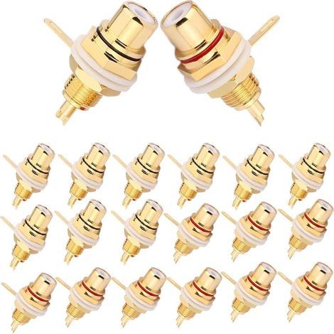 20 connettori jack RCA femmina placcati in oro 24 carati, terminali audio/video RCA per montaggio a pannello, adattatore per chassis (1/5)