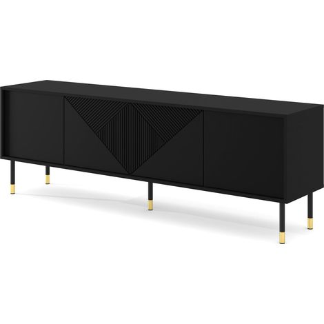 Meuble TV WOODY 180 cm 4D fraisée noir mat (1/5)