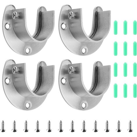 Set mit 4 Kleiderstangenhalterungen aus Edelstahl, inklusive 12 Schrauben und 12 Gummikappen. (1/4)