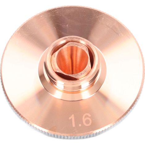 Buse laser pour découpeuse fibre optique double, tête de coupe cuivre chromé, alésage 1.6mm, Ø28mm, H15mm, filetage 11mm, 1000MPa, 1083°C, 1 pièce (1/5)
