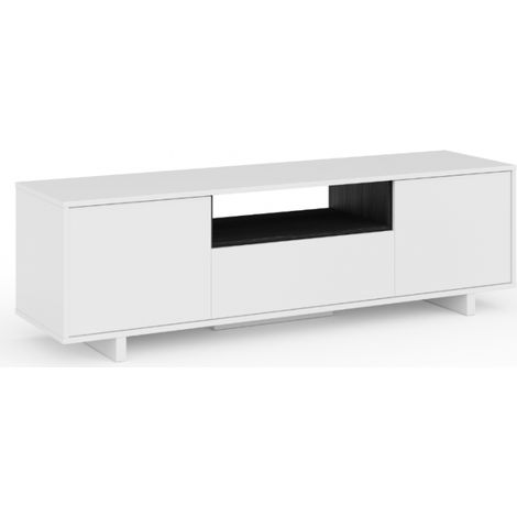 Mueble para TV 150x41x46 cm blanco brillo y gris ceniza con 3 puertas – Palermo (1/5)