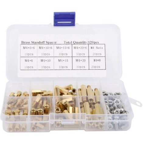 120 Pièces Entretoises hexagonales mâles et femelles M4 en laiton et acier inoxydable 304 pour PCB, kit d'assortiment pour carte mère avec boîte de rangement