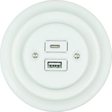 Rétro murale encastrée prise en porcelaine prise USB C Chargeur USB C (1/3)
