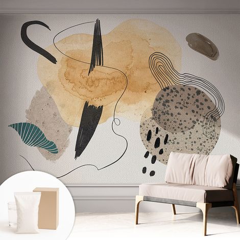 Papier peint intissé à motifs décoratifs pour salon chambre et bureau Décoration murale élégante avec colle Composition abstraite 312x219 cm (1/5)