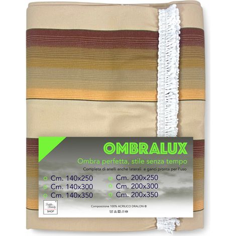 Tenda da Sole Ombralux Malta - Acrilico Dralon® Beige Righe Marroni - Occhielli Acciaio, Made in Italy Cm. 200 x 250