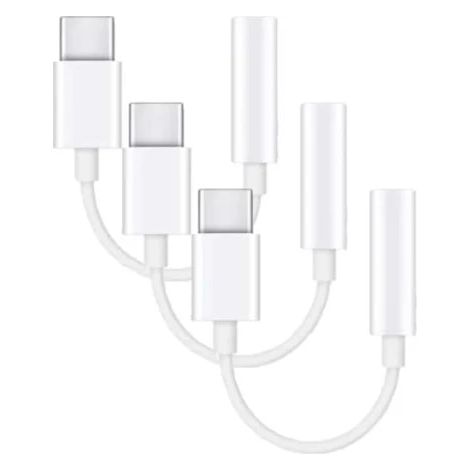Lot de 3 adaptateurs USB-C vers prise jack 3,5 mm (Samsung S20, S21, S22) - Adaptateur casque blanc (1/5)