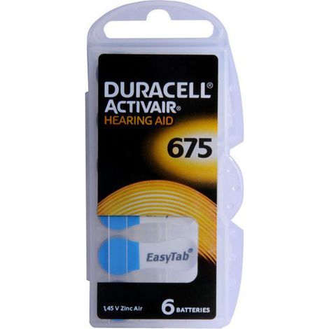 Pila botón para audífono, paquete de 6, DA675, Duracell