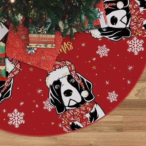 Falda roja para árbol de Navidad, falda para árbol con diseño de beagle, falda de invierno de 120 cm para perros, decoración navideña para interiores y exteriores. (1/5)