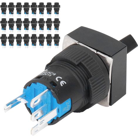 Interrupteur rotatif à verrouillage automatique 5 broches 16mm carré 24V, lot de 25, bouton rouge BEMLA1611XD/21F, sélecteur à clé rotatif auto-bloquant pour panneau (1/5)