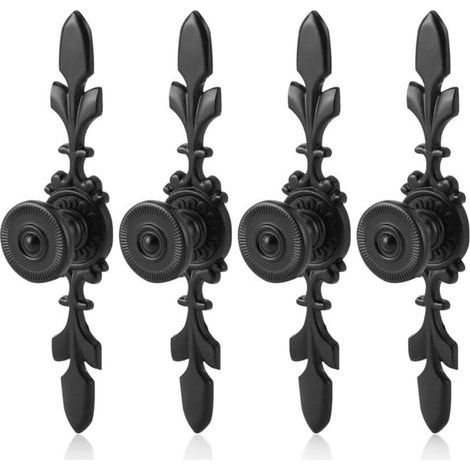 (Black)4 Pieces Vintage Style Door Knobs Handle, Black Aluminum Retro Cabinet Handle, for Simple Modern Wardrobe Doors, Drawers, Single Hole Handle for Home Hardware