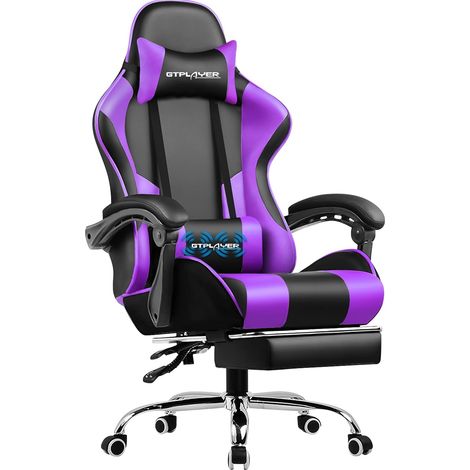 Chaise gaming ergonomique avec dossier réglable à 135° – Repose-pieds rétractables – Revêtement cuir PU facile à nettoyer
