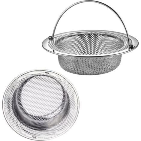 Lot de 3 crépines d'évier avec poignée en acier inoxydable, grille d'évier de cuisine, pour crépine anti-obstruction d'évier de cuisine/salle de bain (11 cm de diamètre) (1/5)