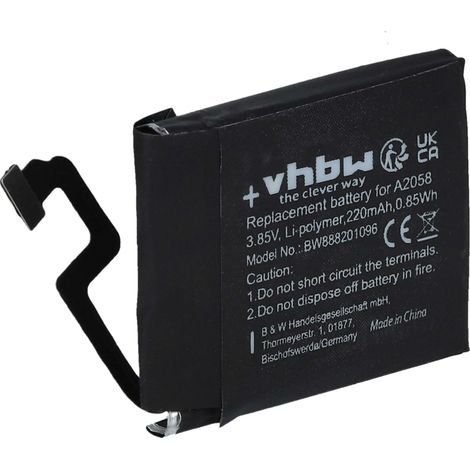 vhbw Akku kompatibel mit Apple Watch A2007, A1977, A1975, 4 40mm Smartwatch Uhr Fitnessarmband (220 mAh, 3,85 V, Li-Polymer)