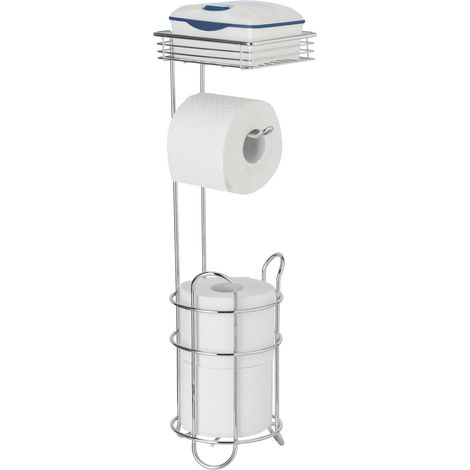 Wenko – Porte-papier toilette sur pied en métal chromé – Étagère de rangement intégrée – Dimensions 15x18x59cm – Pour salle de bain moderne (1/5)