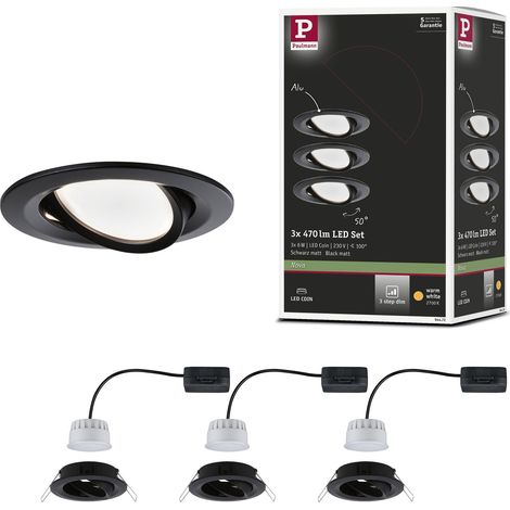 kit de 3 spots encastrés LED orientables blanc chaud gradable sur 3 niveaux rond incl. 3x6,5 watts gradable projecteurs encastrés Noir mat spot alu lampe encastrée 2700 K (1/5)