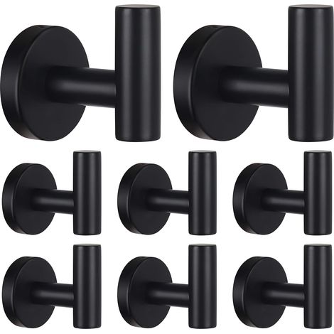 Crochets porte-serviettes de salle de bain, noir mat, en acier inoxydable robuste, lot de 8,Avec des vis (1/5)
