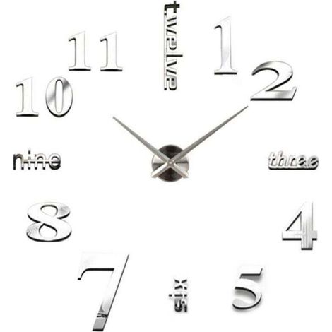 [JAMAIS UTILISÉ]Horloge Murale 3D Miroir Autocollant Sans Cadre Pendule Silencieuse Décorative Salon Chambre