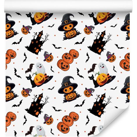 Carta da parati di Halloween bianca e grigio chiaro per soggiorno e camera da letto 50x1000 cm (1/5)