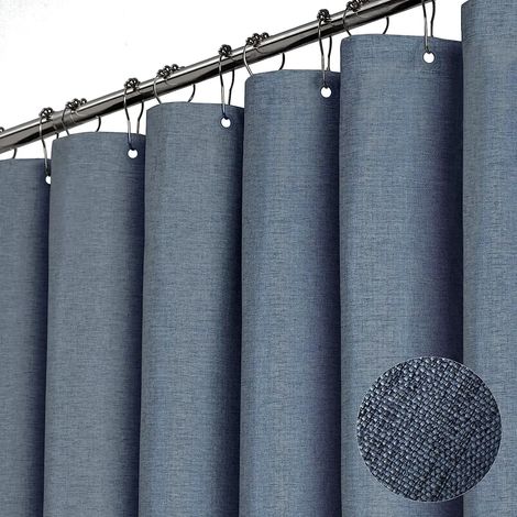 Tenda da doccia di lusso in lino con ganci in metallo argentato, tessuto ottico impermeabile, ampia copertura per vasca da bagno, L260xH200cm