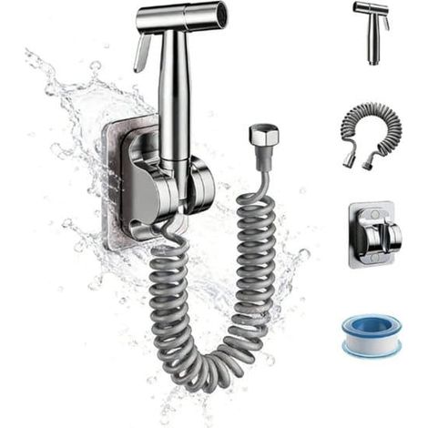 Robinet de bidet, ensemble douchette de bidet, pommeau de bidet en acier inoxydable brossé, douche autonettoyante, pommeau de douche, douchette, argenté, pommeau de douche, 12 x 6 cm (1/5)